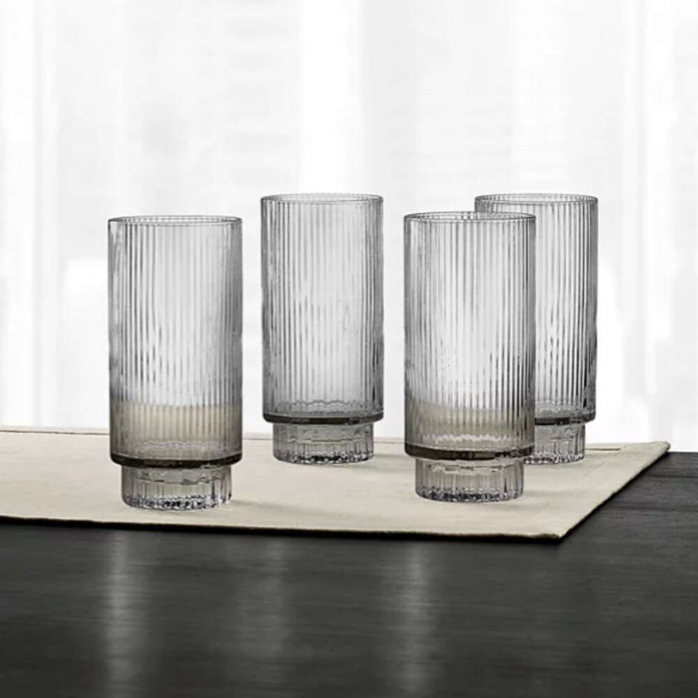 Hotel Collection Smoked Fluted Highball Glasses, Set of 4